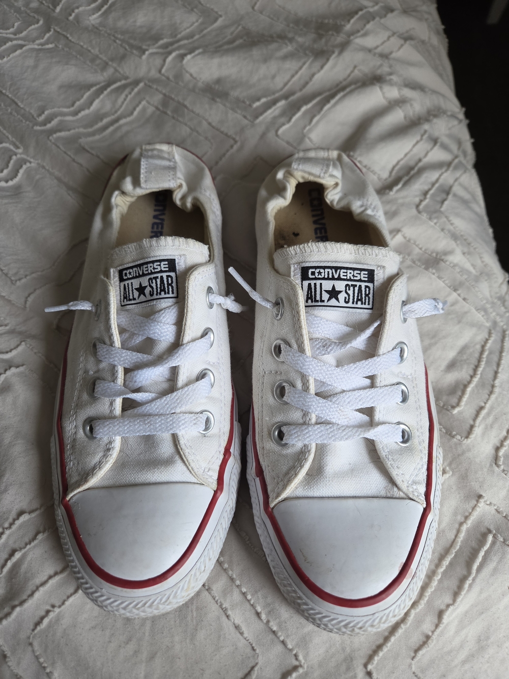 Converse  All Star Low Top Sneakers in White with Red Trim